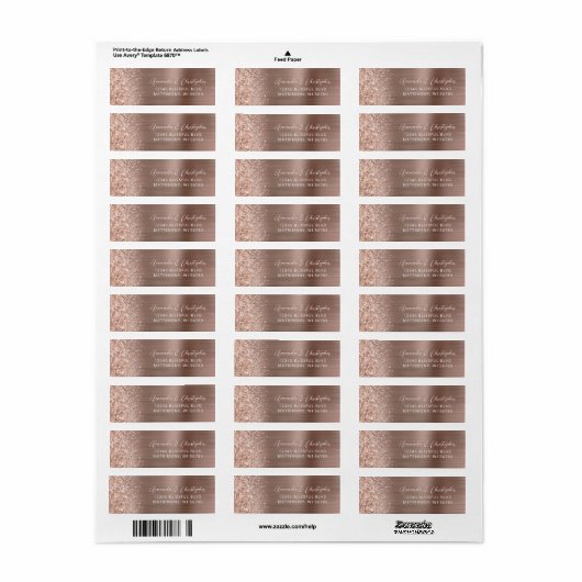 Glam Roos Goud Metallic Bruiloft Retouradres Etiket (Full Sheet)