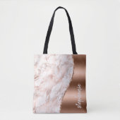Glam Roos Goud Wit Marmer Metallic Naam Tote Bag (Voorkant)