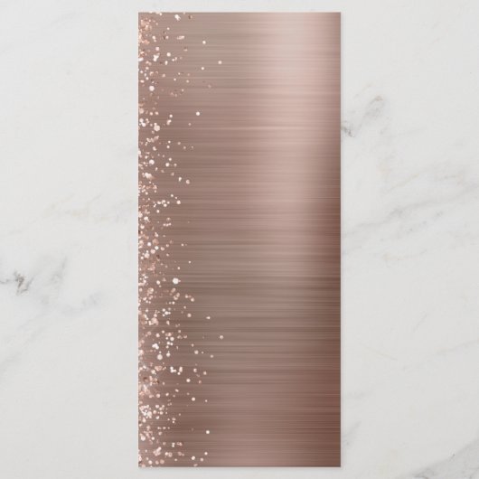 Glam Roos Gouden Glitter Brushed Metal Wedding Menu (Achterkant)