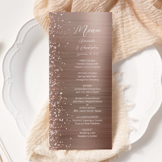 Glam Roos Gouden Glitter Brushed Metal Wedding Menu