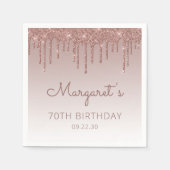Glam Roos Gouden Glitter Drip 70ste Verjaardagsfee Servet (Voorkant)