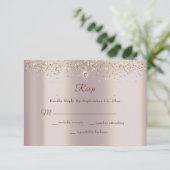 Glam Roos Gouden Glitter Sparkle Bruiloft RSVP Kaartje (Staand voorkant)