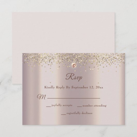 Glam Roos Gouden Glitter Sparkle Bruiloft RSVP Kaartje (Voorkant / Achterkant)