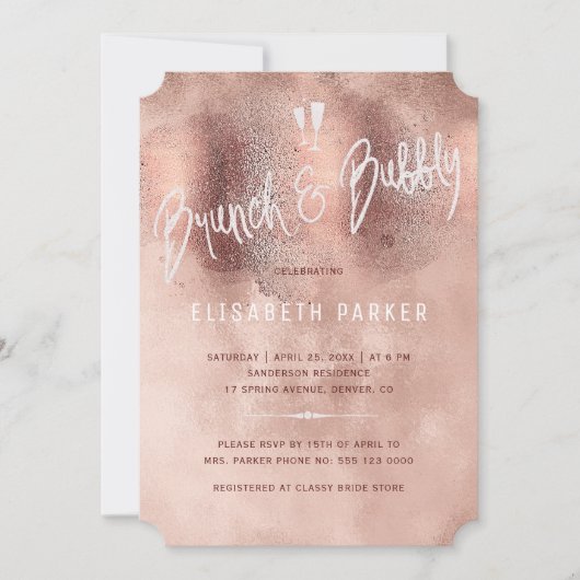 Glam roos gouden glitter typografie brunch & bubbl kaart (Voorkant)