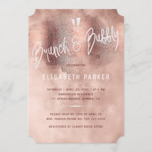 Glam roos gouden glitter typografie brunch & bubbl kaart