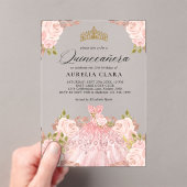 Glam Roos Gouden Roze Jurk Bloemen 15e Quinceañera Acryl Uitnodigingen (Insitu (Draagbaar))