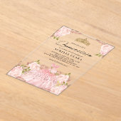 Glam Roos Gouden Roze Jurk Bloemen 15e Quinceañera Acryl Uitnodigingen (Laagn)