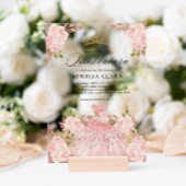 Glam Roos Gouden Roze Jurk Bloemen 15e Quinceañera Acryl Uitnodigingen