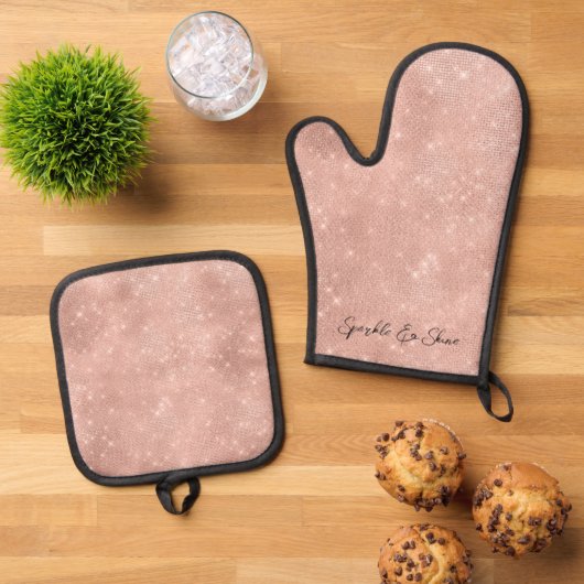 Glam Roos Gouden Sparkle Ovenwant & Pannenlap Set (Top down)