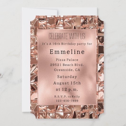 Glam Roos gouden vierkanten Kaart (Voorkant)