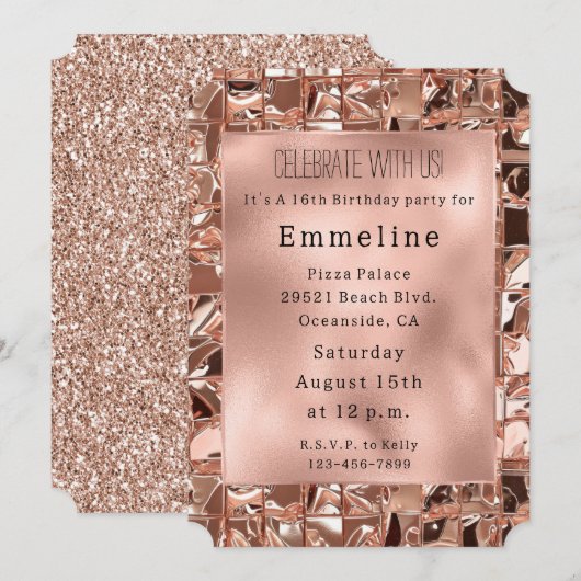 Glam Roos gouden vierkanten Kaart (Voorkant / Achterkant)