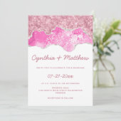 Glam roos gouden witte roze zilverglitter bruiloft kaart (Staand voorkant)