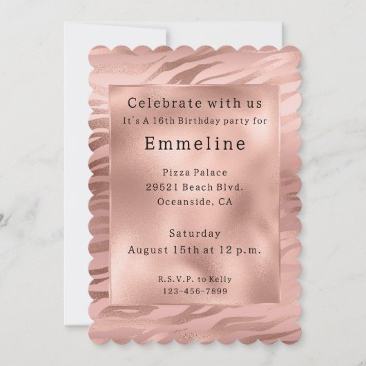 Glam Roos Gouden Zebra Kaart (Voorkant)