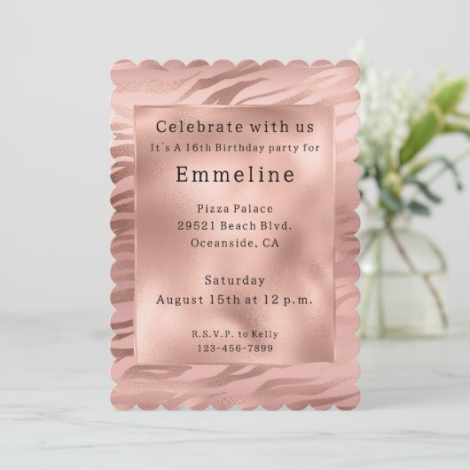 Glam Roos Gouden Zebra Kaart (Staand voorkant)