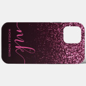 Glam Roos Roze Glitter Moderne Manuscript Monogram Case-Mate iPhone Case (Achterkant (horizontaal))