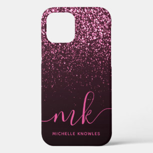 Glam Roos Roze Glitter Moderne Manuscript Monogram Case-Mate iPhone Case