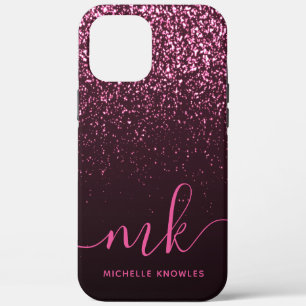 Glam Roos Roze Glitter Moderne Manuscript Monogram Case-Mate iPhone Case