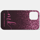 Glam Roos Roze Glitter Moderne Manuscript Monogram Case-Mate iPhone Case (Achterkant (horizontaal))