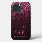 Glam Roos Roze Glitter Moderne Manuscript Monogram Case-Mate iPhone Case (Achterkant)