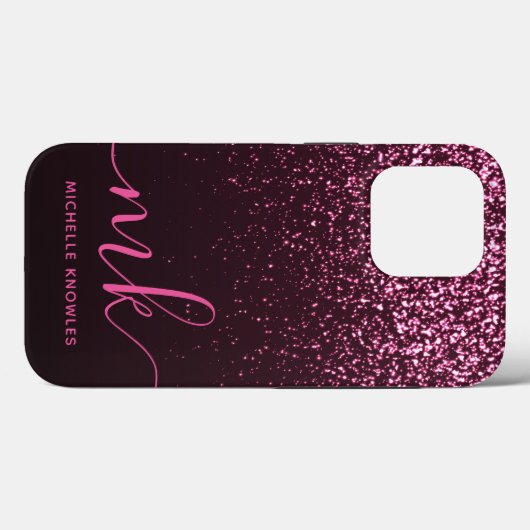 Glam Roos Roze Glitter Moderne Manuscript Monogram Case-Mate iPhone Case (Achterkant (horizontaal))