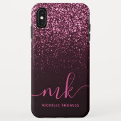 Glam Roos Roze Glitter Moderne Manuscript Monogram Case-Mate iPhone Case (Achterkant)