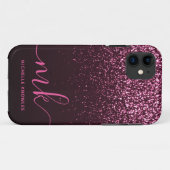 Glam Roos Roze Glitter Moderne Manuscript Monogram Case-Mate iPhone Case (Achterkant (horizontaal))