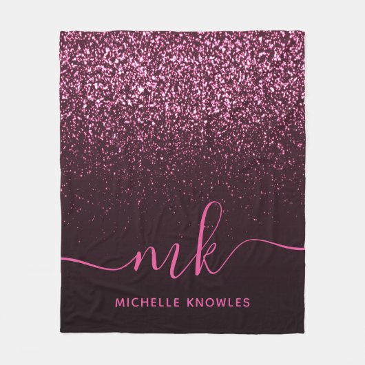 Glam Roos Roze Glitter Moderne Manuscript Monogram Fleece Deken (Voorkant)