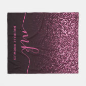 Glam Roos Roze Glitter Moderne Manuscript Monogram Fleece Deken (Voorkant (Horizontaal))