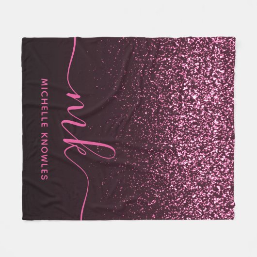 Glam Roos Roze Glitter Moderne Manuscript Monogram Fleece Deken (Voorkant (Horizontaal))