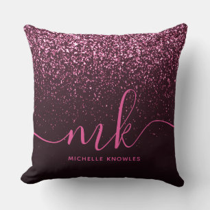 Glam Roos Roze Glitter Moderne Manuscript Monogram Kussen