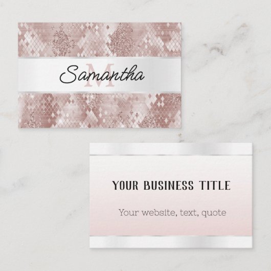 Glam Roos Wit Zilver Snake Monogram Visitekaartje (Voorkant / Achterkant)