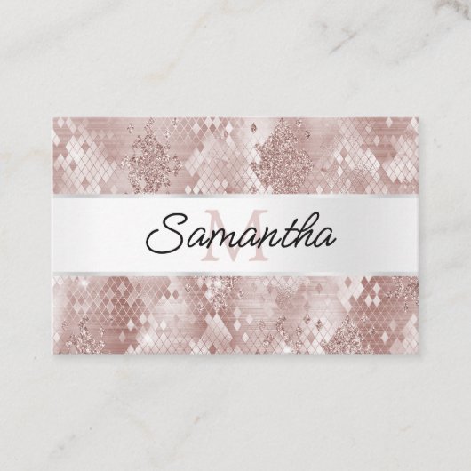 Glam Roos Wit Zilver Snake Monogram Visitekaartje (Voorkant)