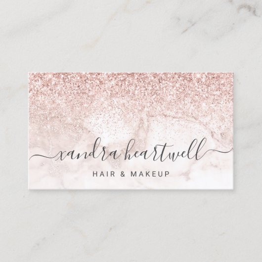 Glam Rose Gold Blush Marble Glitter Script Visitekaartje (Voorkant)