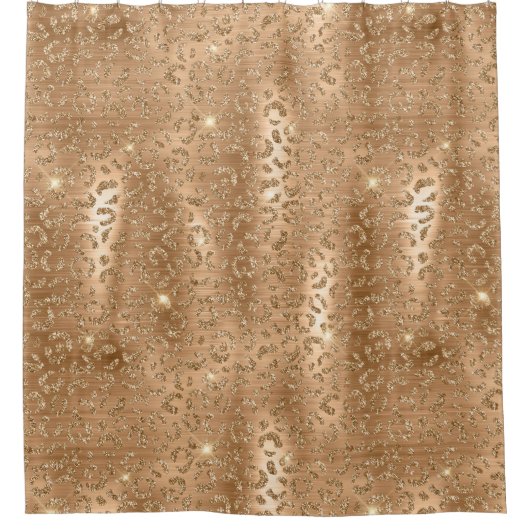 Glam Rose Gold Brushed Metal Glitter Leopard Print Douchegordijn (Voorkant)