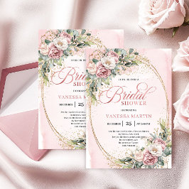 Glam Rose Gold Glitter Bridal Shower Invitation Kaart