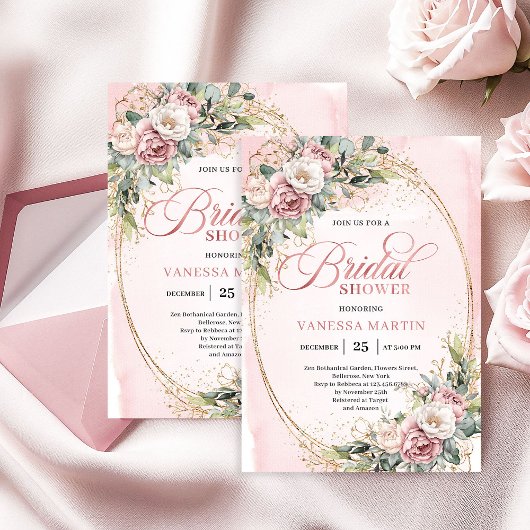 Glam Rose Gold Glitter Bridal Shower Invitation Kaart