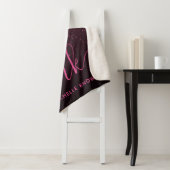 Glam Rose Roze Glitter Modern Script Monogram Naam Sherpa Deken (In situ)