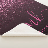 Glam Rose Roze Glitter Modern Script Monogram Naam Sherpa Deken (3/4)