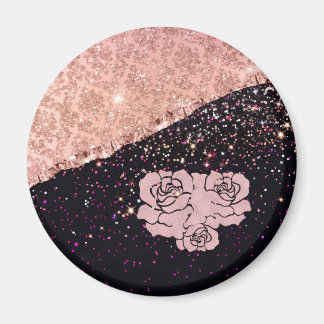 Glam Rose Zwarte Glitter Blush Rozen Magneet