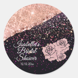Glam Rose Zwarte Glitter Blush Rozen Ronde Sticker