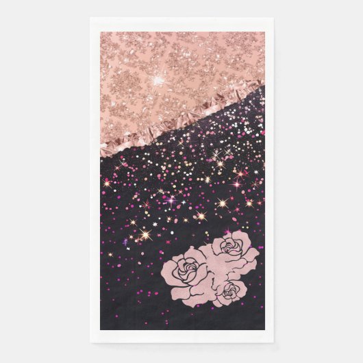 Glam Rose Zwarte Glitter Rozen Servet (Voorkant)