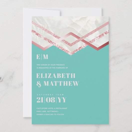 Glam Rosegold DECO Wedding Invite Modern Chic (Voorkant)