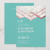 Glam Rosegold DECO Wedding Invite Modern Chic (Voorkant / Achterkant)