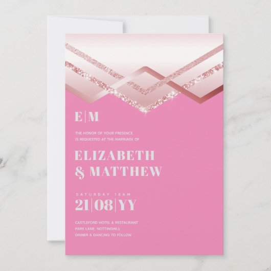 Glam Rosegold DECO Wedding Invite Modern Chic (Voorkant)