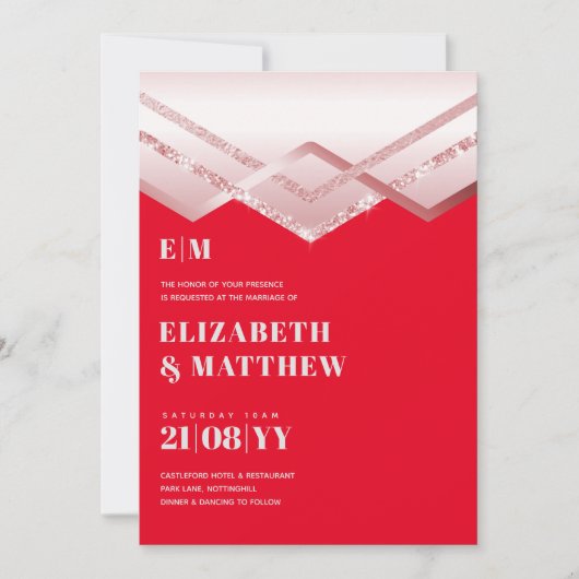 Glam Rosegold DECO Wedding Invite Modern Chic (Voorkant)