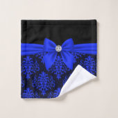 Glam Royal Blue Bow-Blue Lace-Black Bad Handdoek (Wasdoekje)