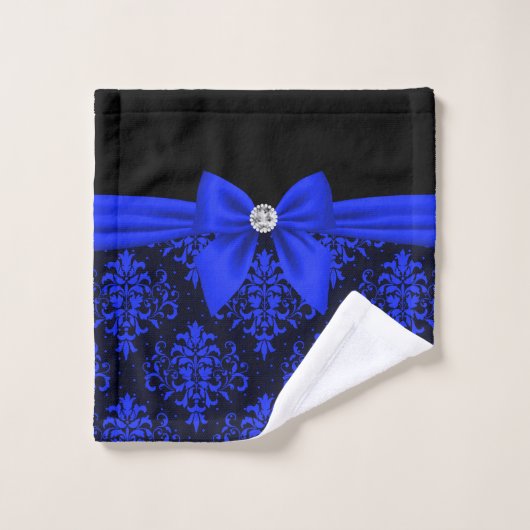 Glam Royal Blue Bow-Blue Lace-Black Bad Handdoek (Wasdoekje)