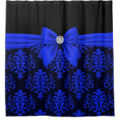 Glam Royal Blue Bow-Blue Lace-Black Douchegordijn (Voorkant)