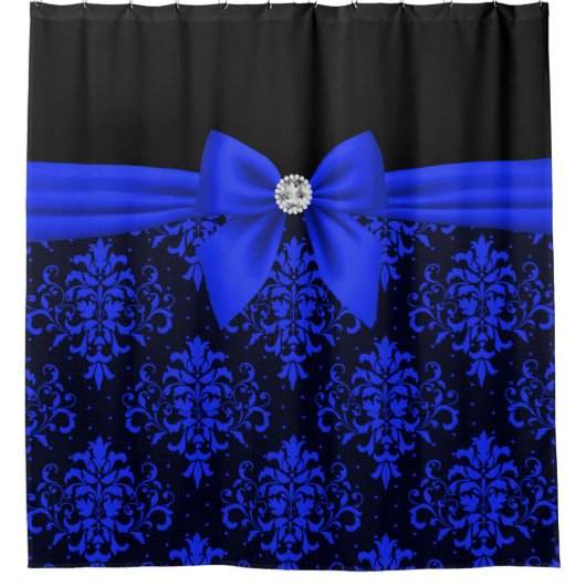 Glam Royal Blue Bow-Blue Lace-Black Douchegordijn (Voorkant)