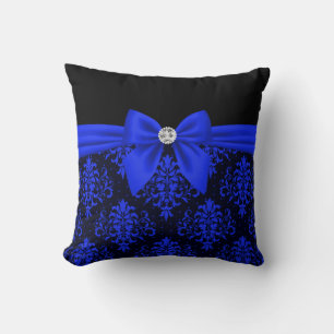 Glam Royal Blue Bow-Blue Lace-Black Kussen
